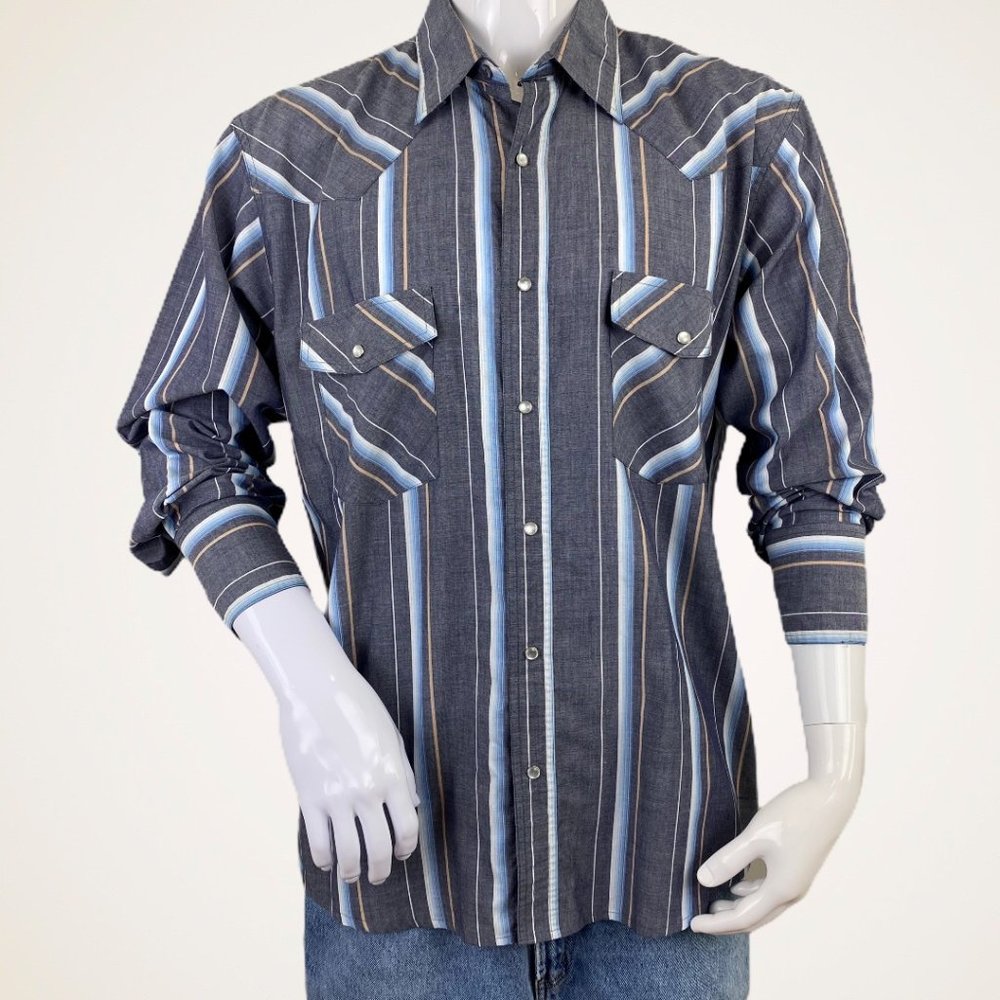 Vintage Western Style Gray Stripe Shirt